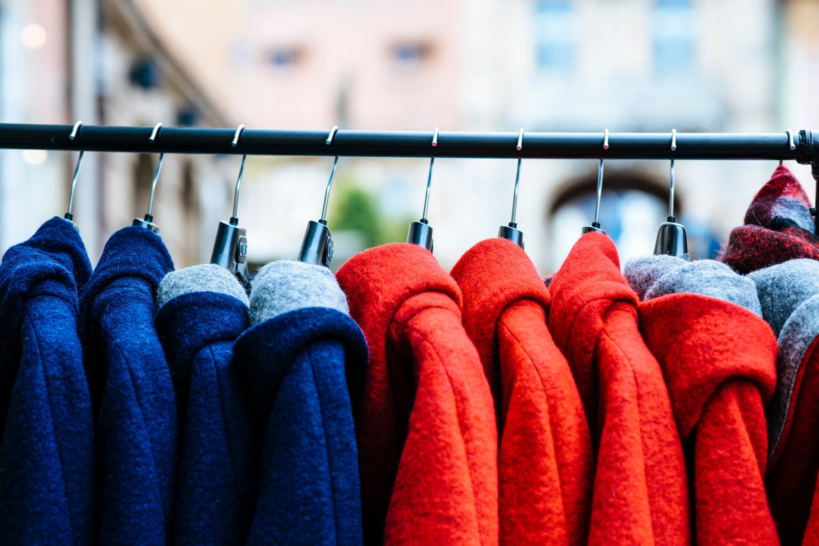 blue red and orange textiles